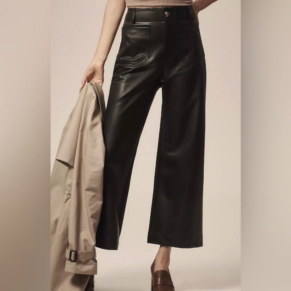 The Colette Cropped Wide-Leg Pants by Maeve: Faux Leather Edition (Black, 29)